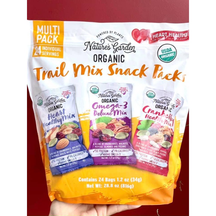 Hạt Tổng Hợp Organic Trail Mix Snack Packs 816g Nature Garden của Mỹ