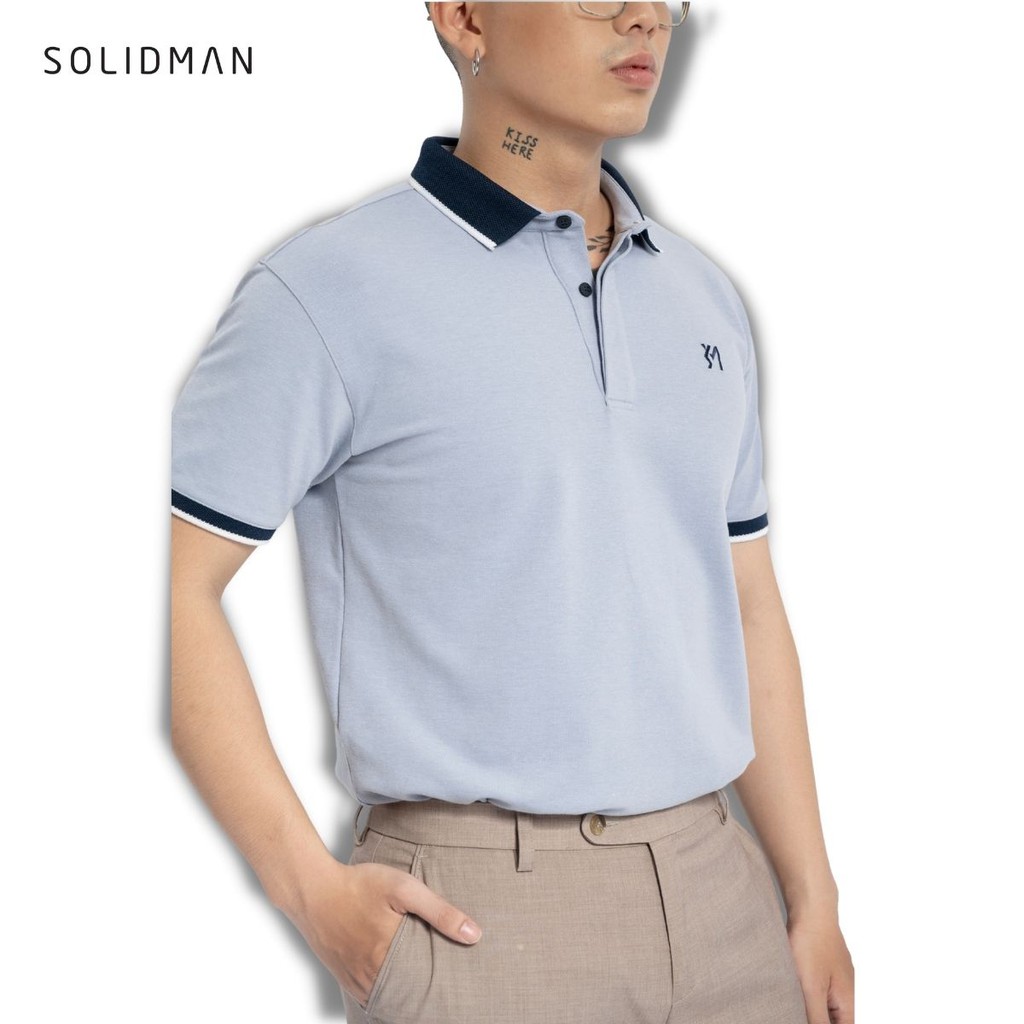 Áo Polo nam SOLIDMAN Form cổ bẻ chỉnh chu màu XANH viền TRẮNG lịch lãm, chất thun cotton cvc đàn hồi cao, hút mồ hôi tốt | BigBuy360 - bigbuy360.vn