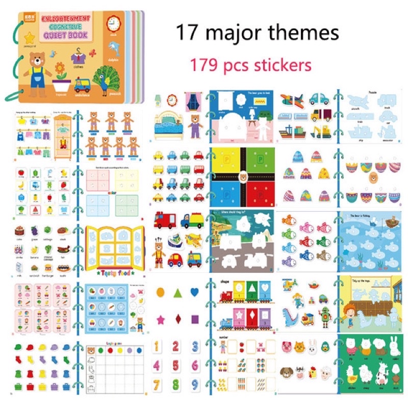 Học liệu bóc dán Montessori cho bé, bộ busy book bóc dán thông minh 17 chủ đề, bộ bóc dán tiếng Anh