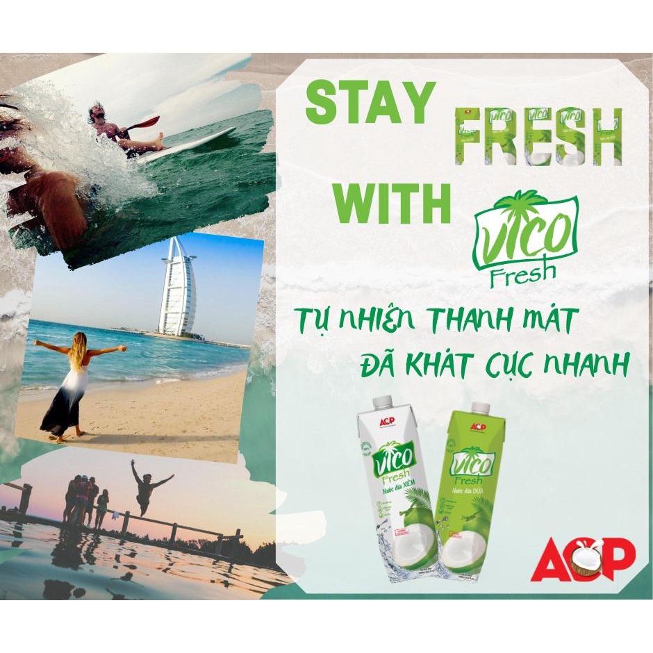 Combo 12 Hộp Nước Dừa VicoFresh 330ml - 6 Xiêm, 6 Sen