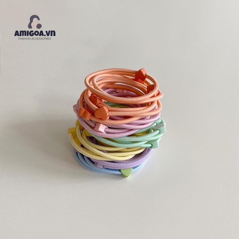 Dây Thun Cột Tóc Cao Su Co Giãn Màu Kẹo Hình Trái Tim Đơn Giản Dành Cho Nữ