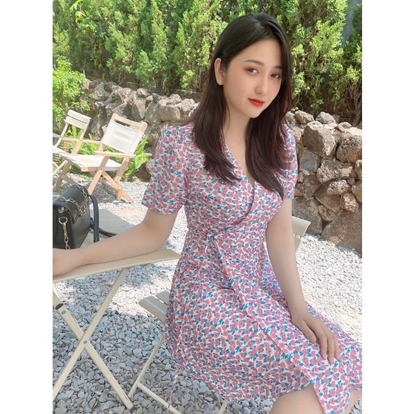 Đầm hoa đắp chéo thắt nơ eo ( có bigsize )