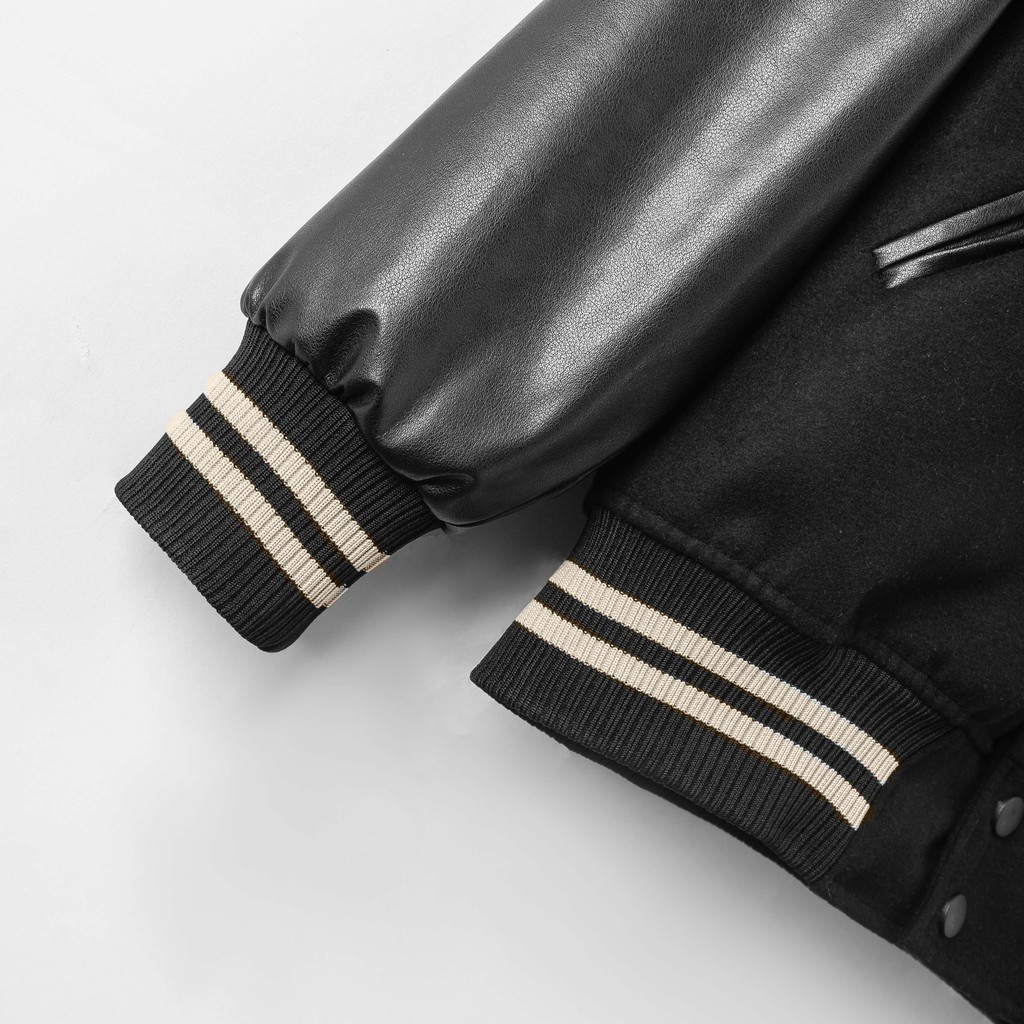 Áo khoác Bomber nam họa tiết trơn Felt And Leather chất ép từ Len giữ nhiệt và thoáng - FEAER DENIM #8