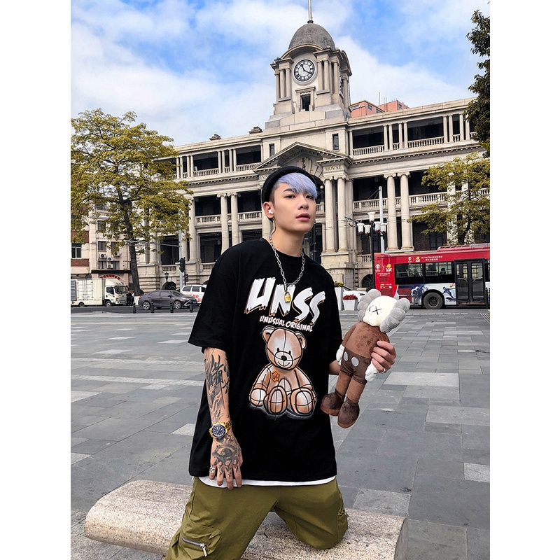 Áo thun tay lỡ in hình gấu UNSS ❤️ Áo phông oversize form rộng unisex  nam nữ - A13 - Happy Style