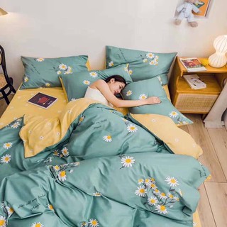 Bộ chăn ga gối , drap giường chất cotton poly họa tiết hoa nhí xanh