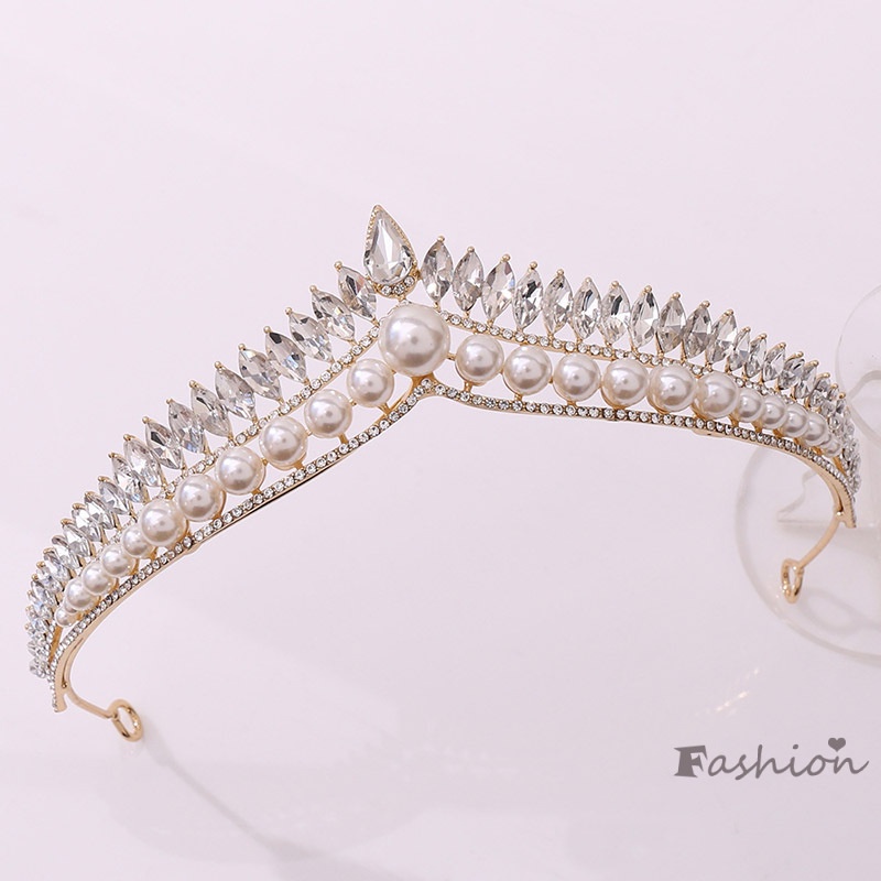 Vương Miện Cài Tóc Đính Ngọc Trai Nhân Tạo Đơn Giản Cho Cô Dâu