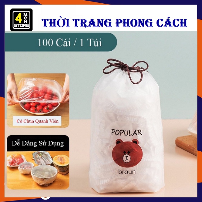 set 100 chiếc Màng bọc thực phẩm co giãn siêu dai có chun hình túi gấu Có thể tái sử dung