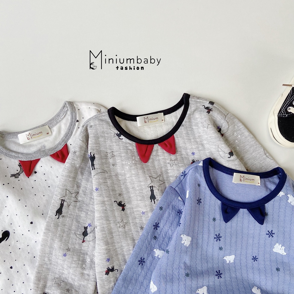 Bộ cotton 2 lớp tai mèo cho bé trai, bé trái miniumbabyfashion, set quần áo trẻ em unisex-SB1083