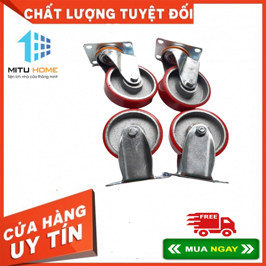 Bộ 4 Bánh xe đẩy Lõi Gang SIKU-PU 75x35mm - MITUHOME - Dùng thay thế xe kéo hàng 4 bánh