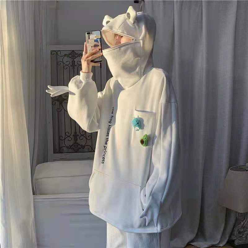 Áo Hoodie Dáng Rộng Có Túi Áo Thêu Hình Con Ếch Độc Đáo Size M-3XL | BigBuy360 - bigbuy360.vn