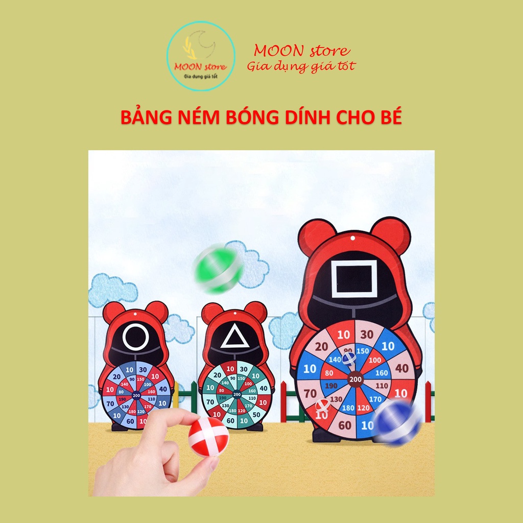 Bảng ném bóng dính cho bé hình Squid game tròn, vuông, tam giác treo tường