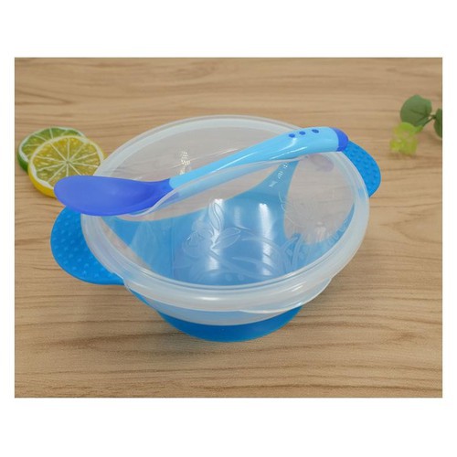 Bát ăn dặm chống đổ kèm thìa báo nóng cảm biến màu an toàn cho bé