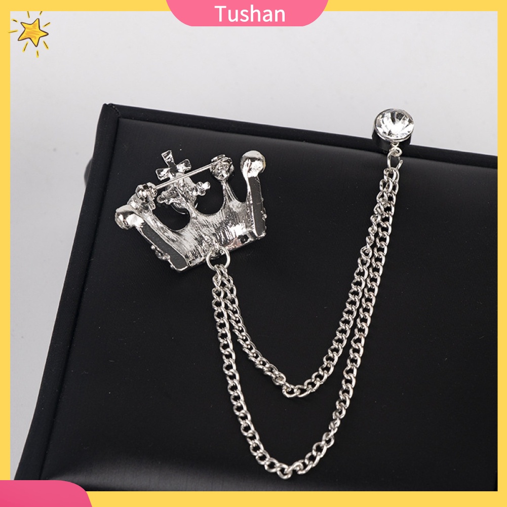 Ghim Cài Áo Hình Vương Miện Phối Dây Xích Thời Trang Cho Nam Nữ