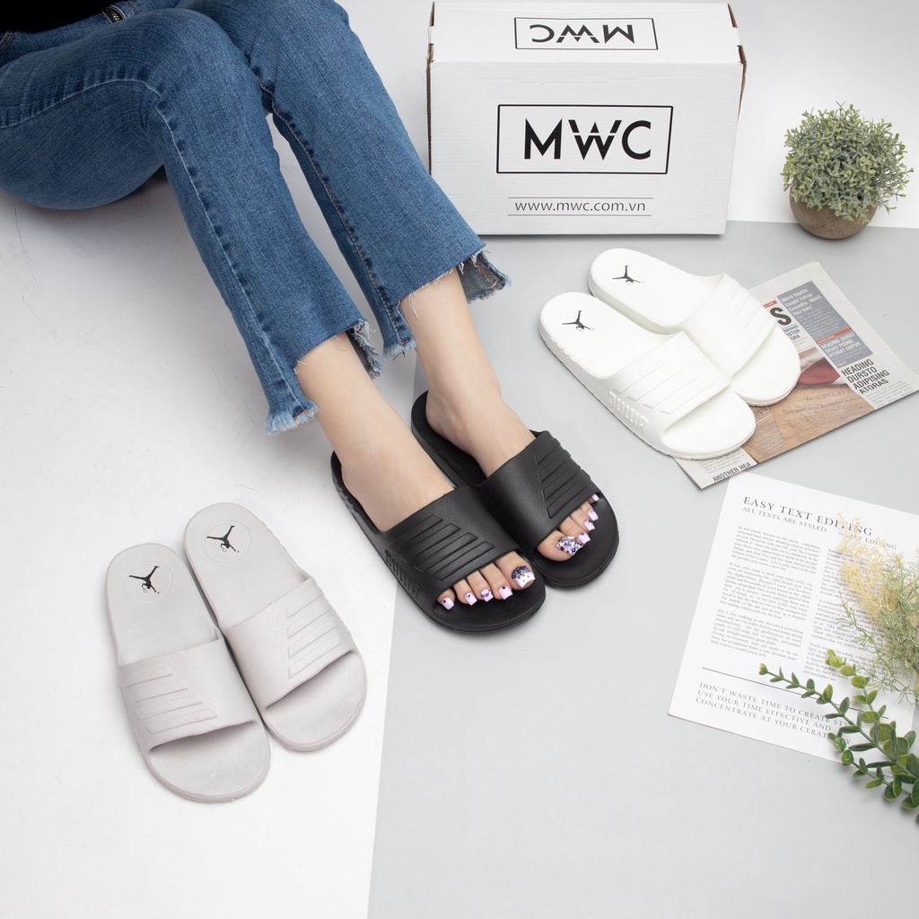 Dép Nữ thời trang MWC dép lê nữ quai ngang sọc nổi bật cá tính NUDE- 3241