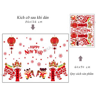 Decal trang trí tết- con lân đỏ dán tết
