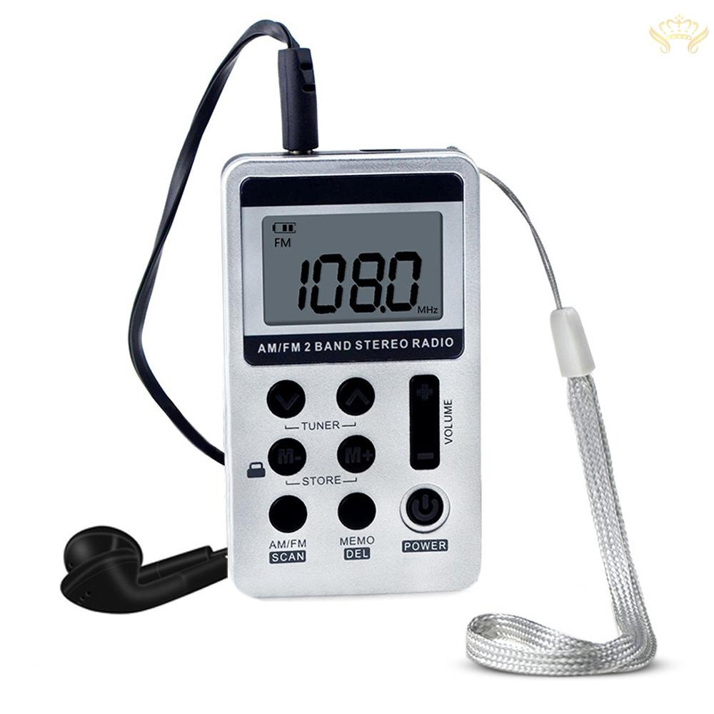 Đài phát thanh kỹ thuật số HRD-103 2 băng tần AM FM di động bỏ túi có tai nghe và cáp sạc