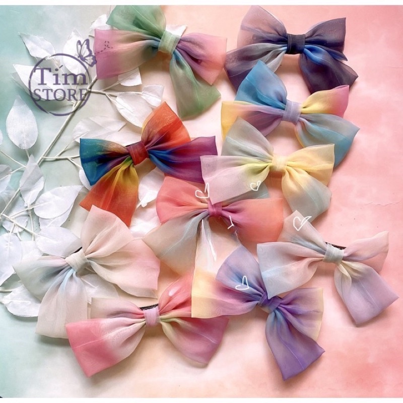 Kẹp tóc nữ nơ màu von cầu vồng TIMSTORE có 3 nấc thu tóc ít tới nhiều