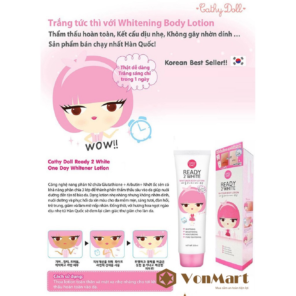 Dưỡng thể trắng da toàn thân Cathy Doll Ready 2 White Whitener Body Lotion