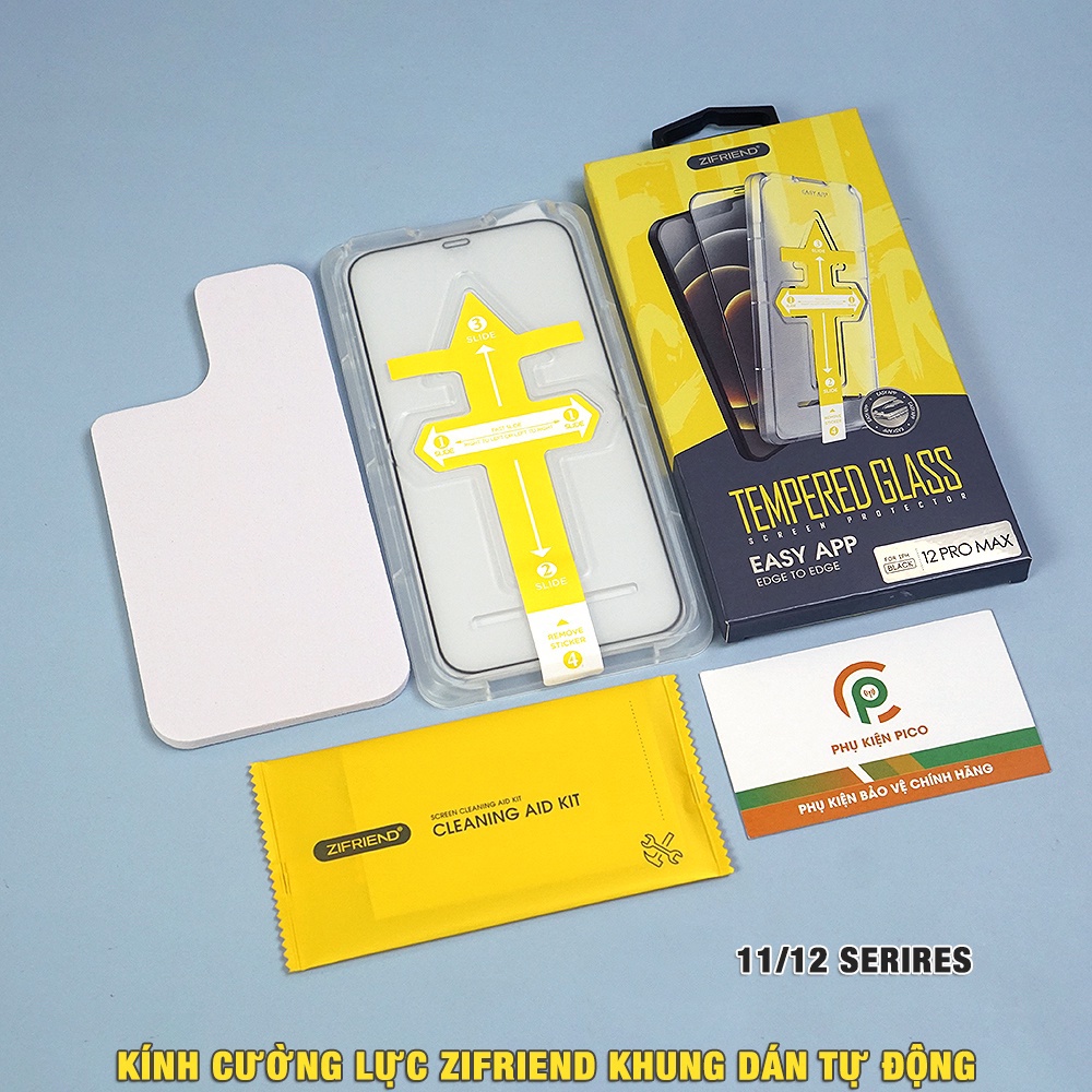 Cường lực Iphone 14 Plus / 13 Pro Max / 12 Mini / 11 Pro / Xs chính hãng ZIFRIEND khung dán tự động full màn hình