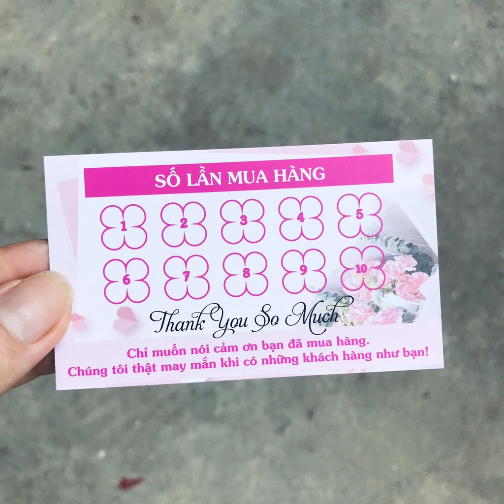 Thẻ tích điểm, Phiếu tích điểm size 9x5.4cm 100 cái màu hồng