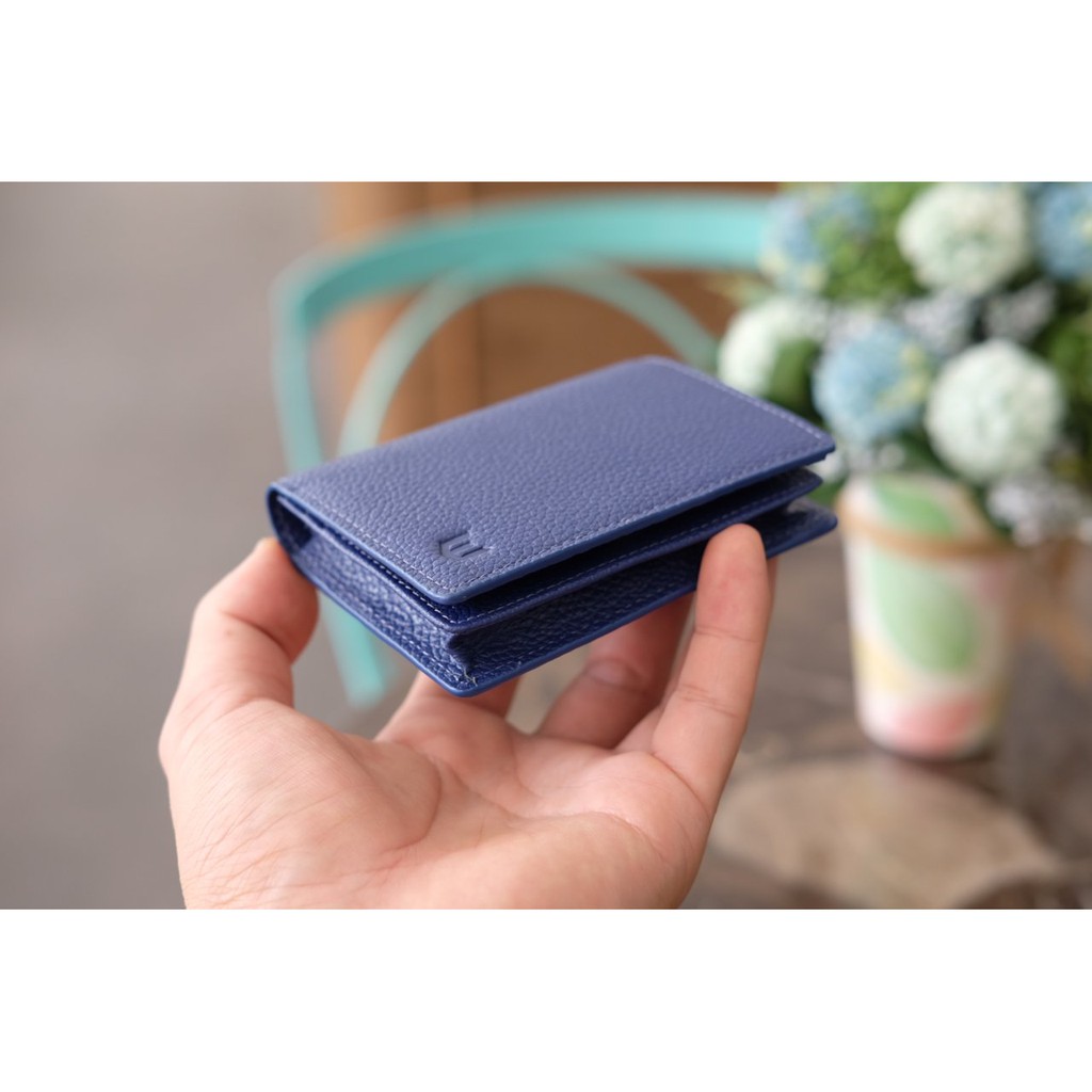 HESTIA - Ví unisex da bò thật 2 gấp nhỏ gọn màu xanh coban - IQ20-70