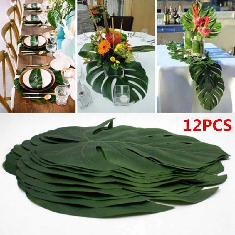 Set 12 Tấm Lót Bàn Ăn Hình Lá Cọ Phong Cách Hawaii Độc Đáo