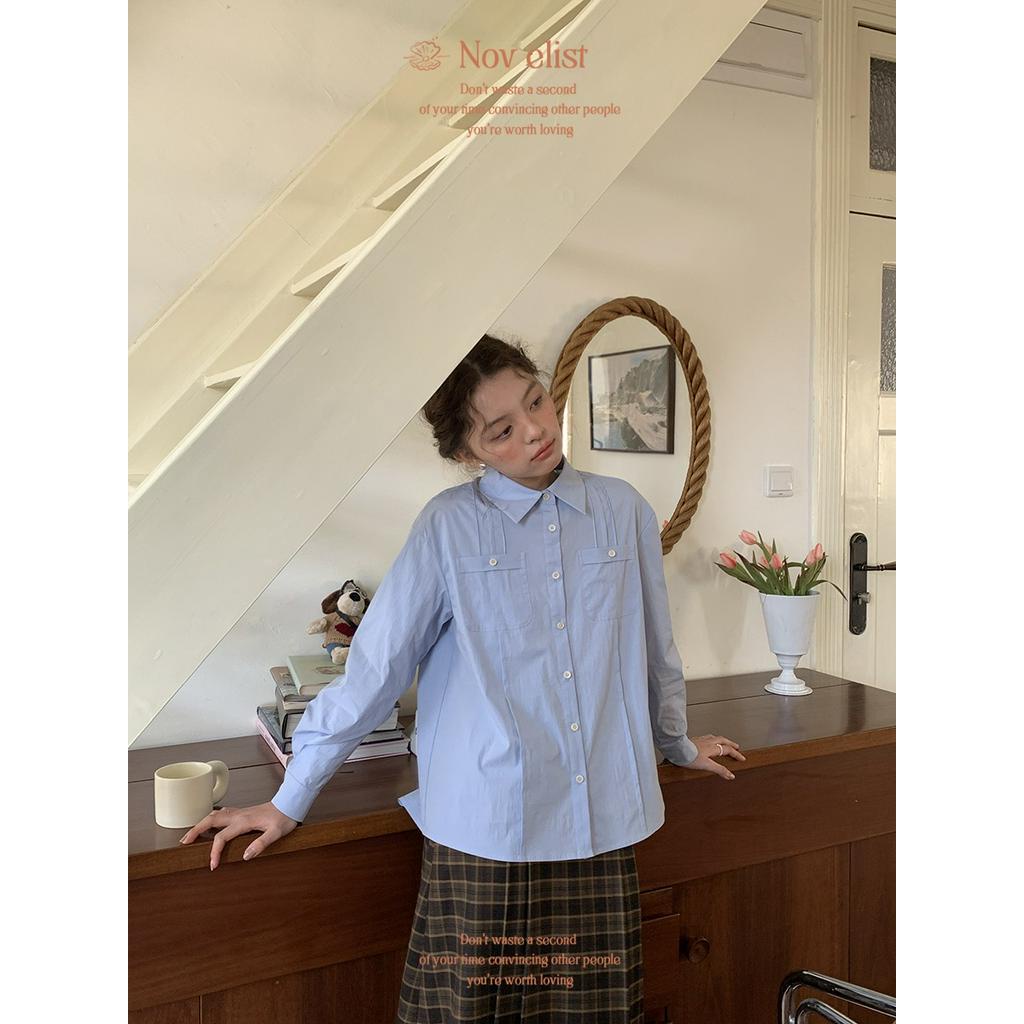 Áo Sơ Mi Dài Tay Phối Túi Đôi Thời Trang Mùa Xuân Dành Cho Nữ 61135