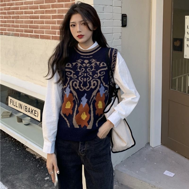 Áo Sweater Không Tay Dáng Rộng Phong Cách Cổ Điển Hợp Thời Trang Dành Cho Nữ