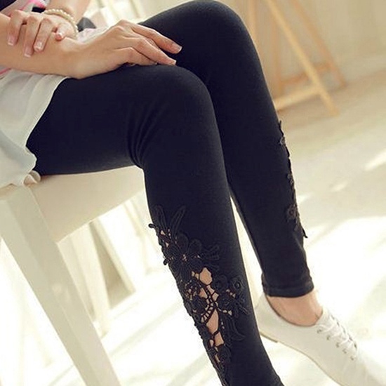 Quần legging co giãn có ren hoa cho nữ