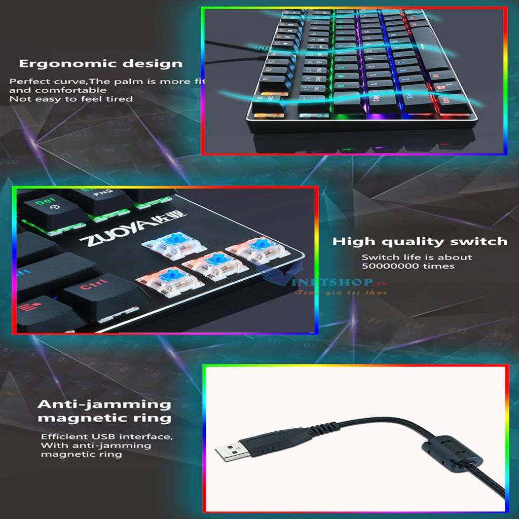 Bàn Phím Cơ chơi game Zuoya X51 - Led Rainbow ( 87 Phím, LED RGB, Blue/Black Switch ) -dc3663