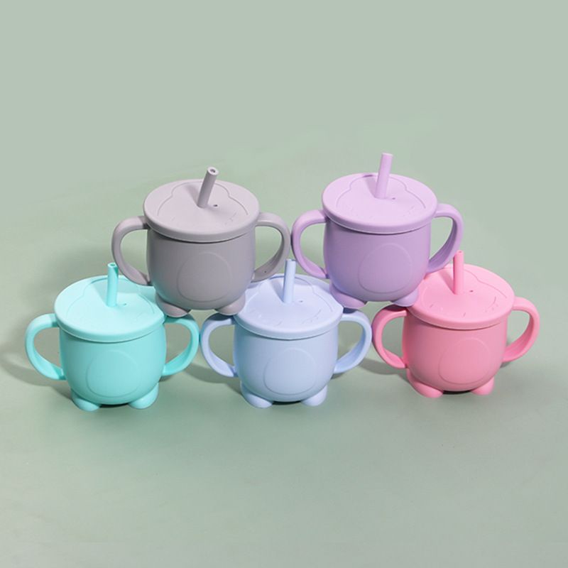 (Tặng cọ rửa ống hút) Cốc hút silicon, cốc uống nước, pha sữa có chia vạch ml cho bé