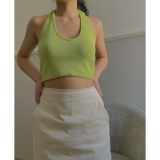 Áo thun gân cổ yếm, áo croptop thun gân cổ yếm màu xanh cốm