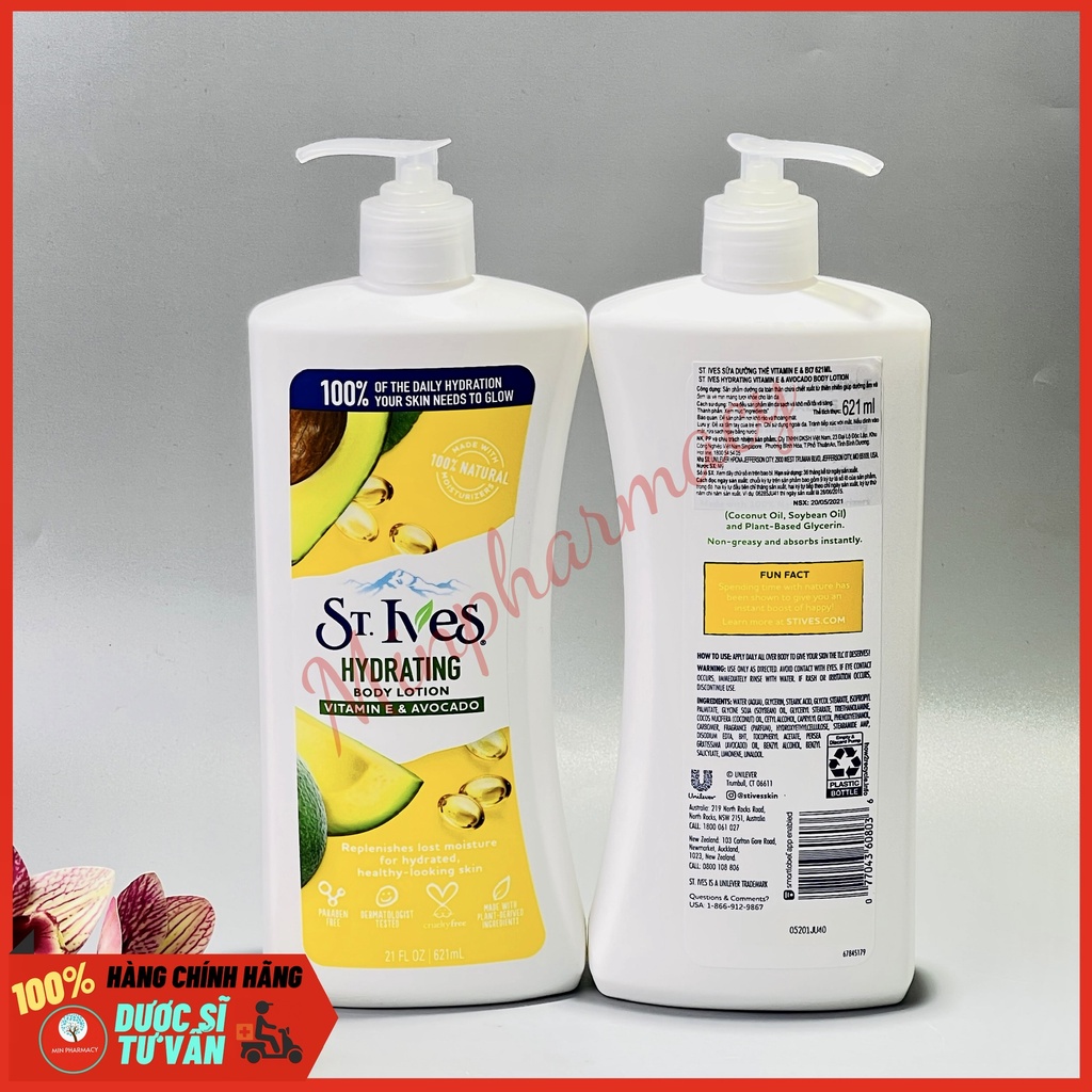 Sữa Dưỡng Thể St.Ives Dưỡng Ẩm Da &amp; Hỗ trợ trẻ hoá làn da 621ml Body Lotion - Minpharmacy