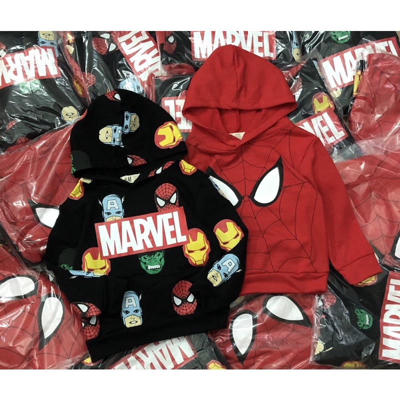 Set 2 áo nỉ da cá hoodie có mũ hình siêu nhân, người nhện HM cho bé trai xuất dư