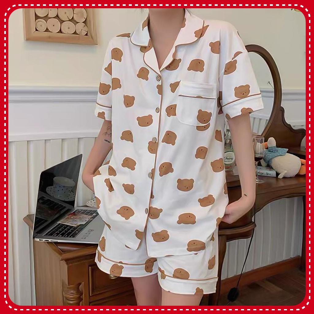 Đồ Ngủ Pijama Ngắn Tay, Bộ Ngủ Đôi Họa Tiết Gấu Dễ Thương Màu Xám, Trắng Ulzzang Hot Trend | BigBuy360 - bigbuy360.vn