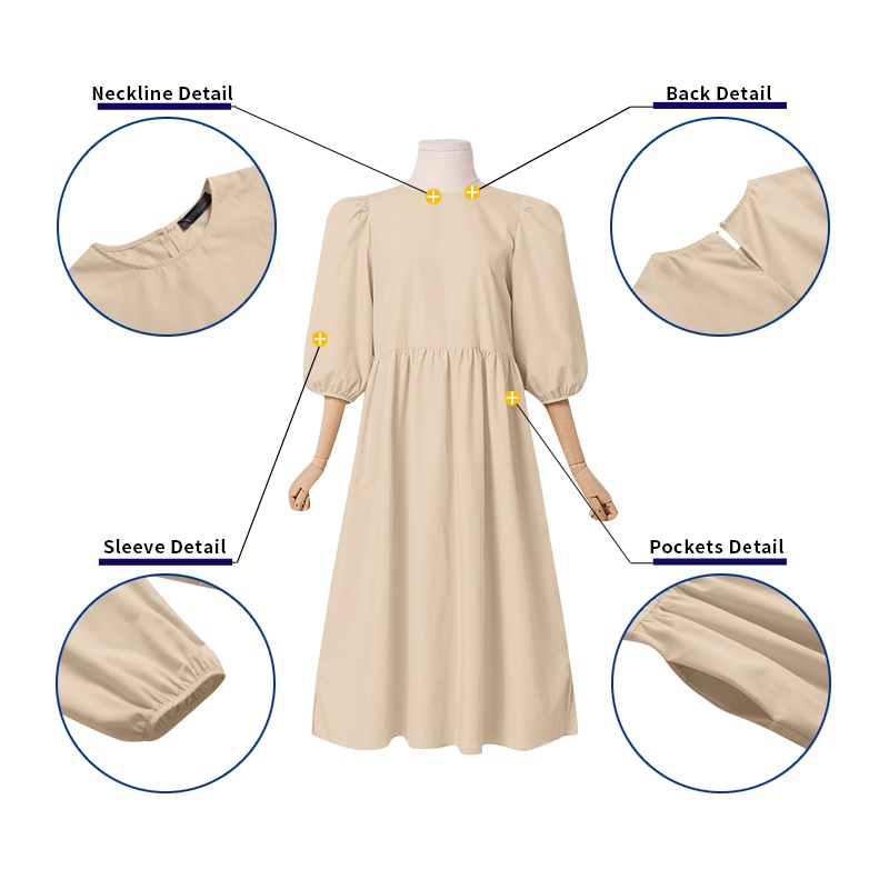 Đầm Zanzea tay phồng cổ tròn nút cài sau lưng thời trang cho nữ