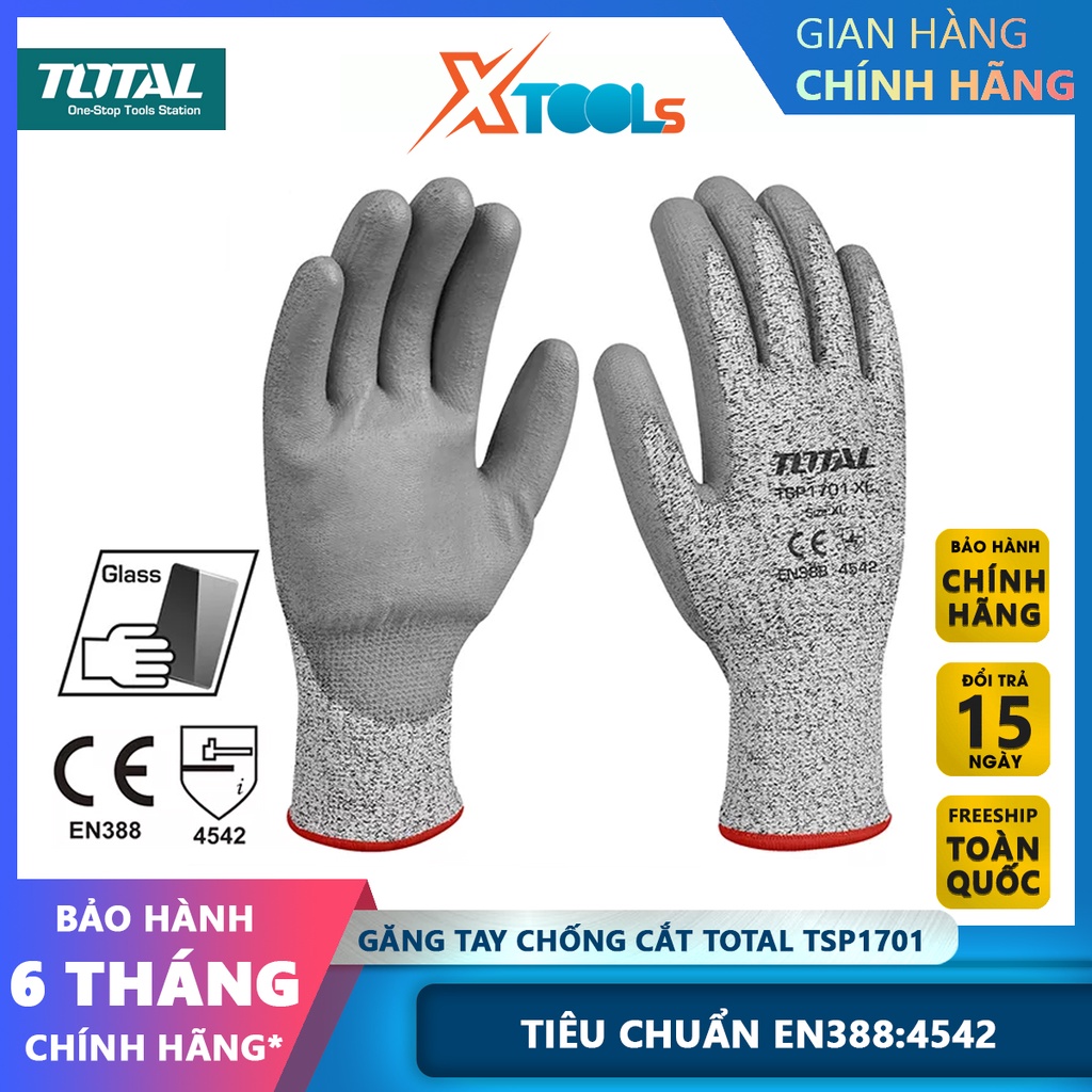 Găng tay bảo hộ TOTAL TSP1701 size XL tiêu chuẩn EN388:4542, bảo vệ an toàn, tăng độ bám [CHÍNH HÃNG][XTOOLS]