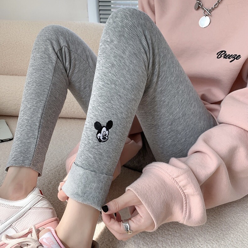 Quần Len Tăm Nữ Cạp Cao Banmoon, Quần Legging Nữ Dáng Dài Lưng Chun Hình Micky Dễ Thương