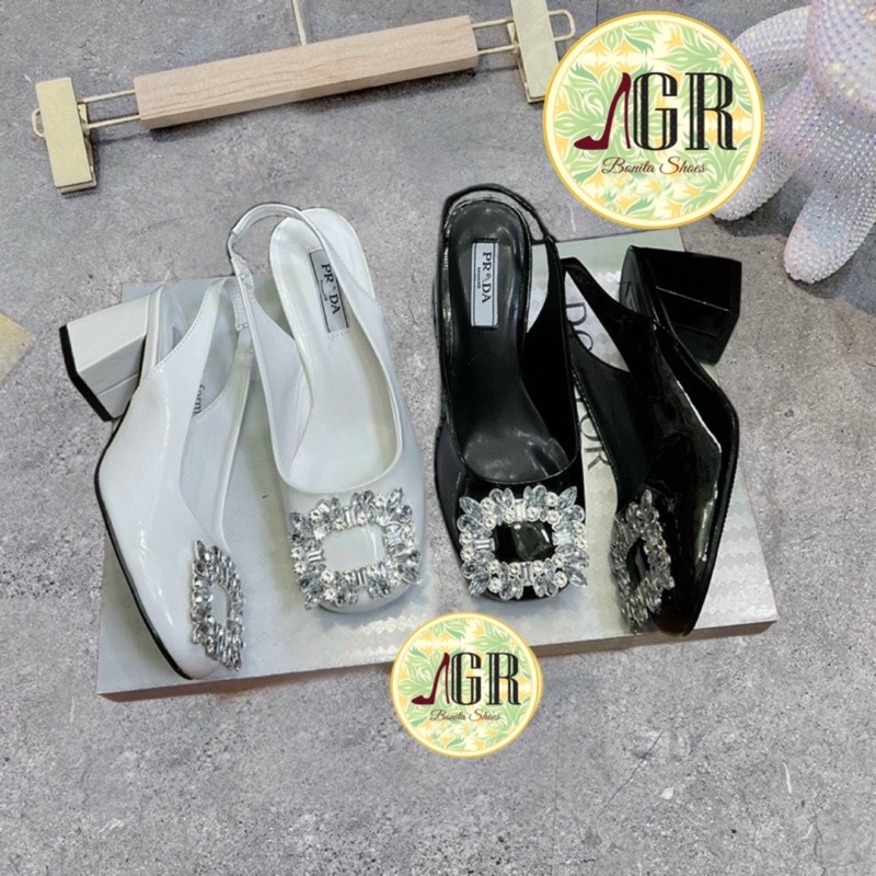 Sandal mũi da bóng khoá đá  gót vuông 6cm cao cấp