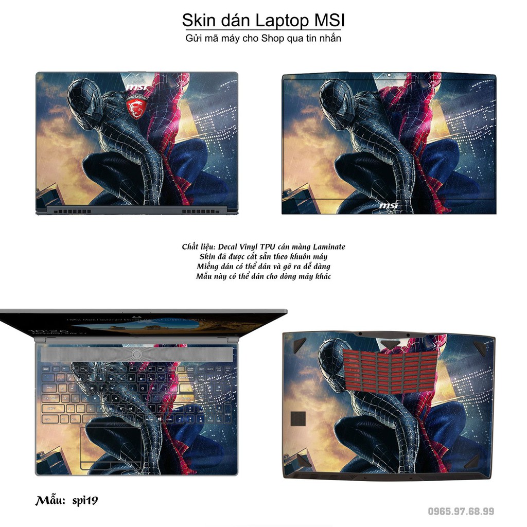 Skin dán Laptop MSI in hình người nhện Spiderman (inbox mã máy cho Shop)