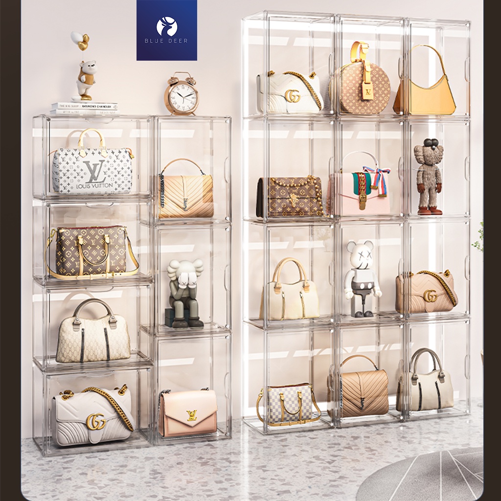 2 Hộp Đựng Túi Xách ráp thành tủ,kệ đựng túi xách – hộp đựng giày cổ cao 27CM cao cấp – BLUE DEER