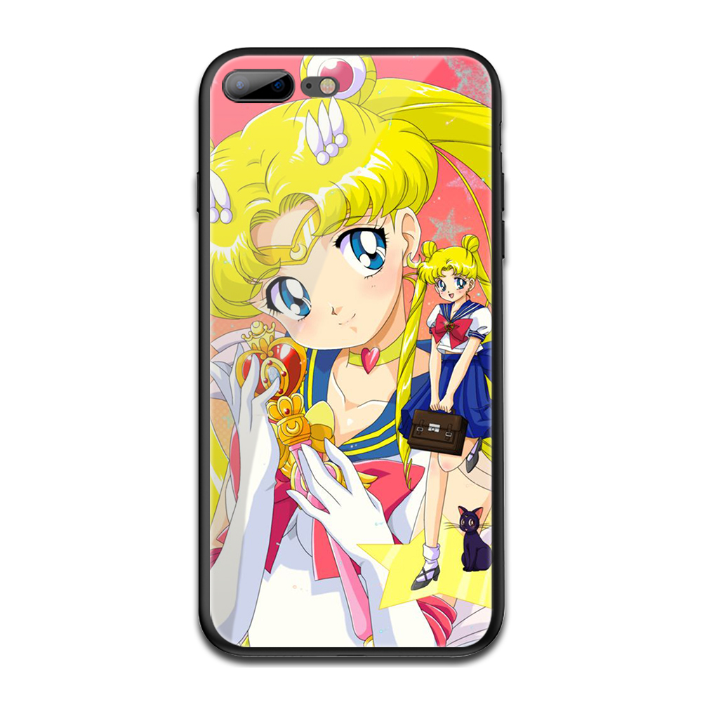 Q100 Sailor Moon Animation Cartoons iPhone SE 6 6s 7 8 Plus Xs 11 Pro Max X XR Tempered glass Soft Case | BigBuy360 - bigbuy360.vn