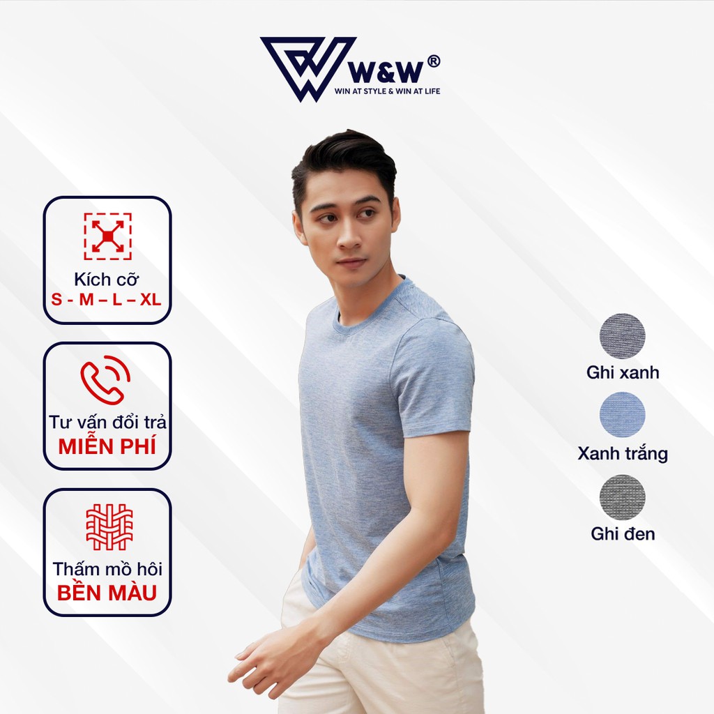 Áo Thun Nam W&W Dáng Regular Fit cổ Tròn Ngắn Tay Màu Trơn - Chất Liệu Thoáng Mát, Thấm Hút Tốt WTS47R