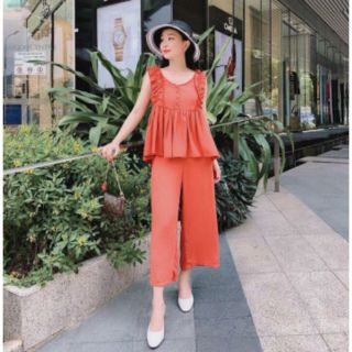 ÁO PEPLUM VIỀN BÈO NỮ QUẦN ỐNG RỘNG DÀI, VIDEO + ẢNH THẬT 100%