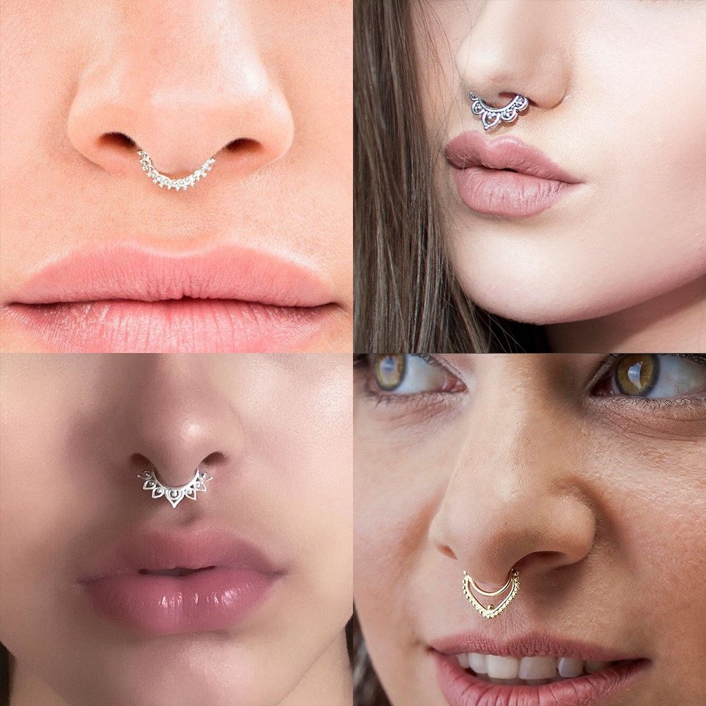 Khuyên Mũi Septum Kẹp Đính Đá Nhân Tạo Nhiều Kiểu Dáng Không Cần Xỏ Lỗ