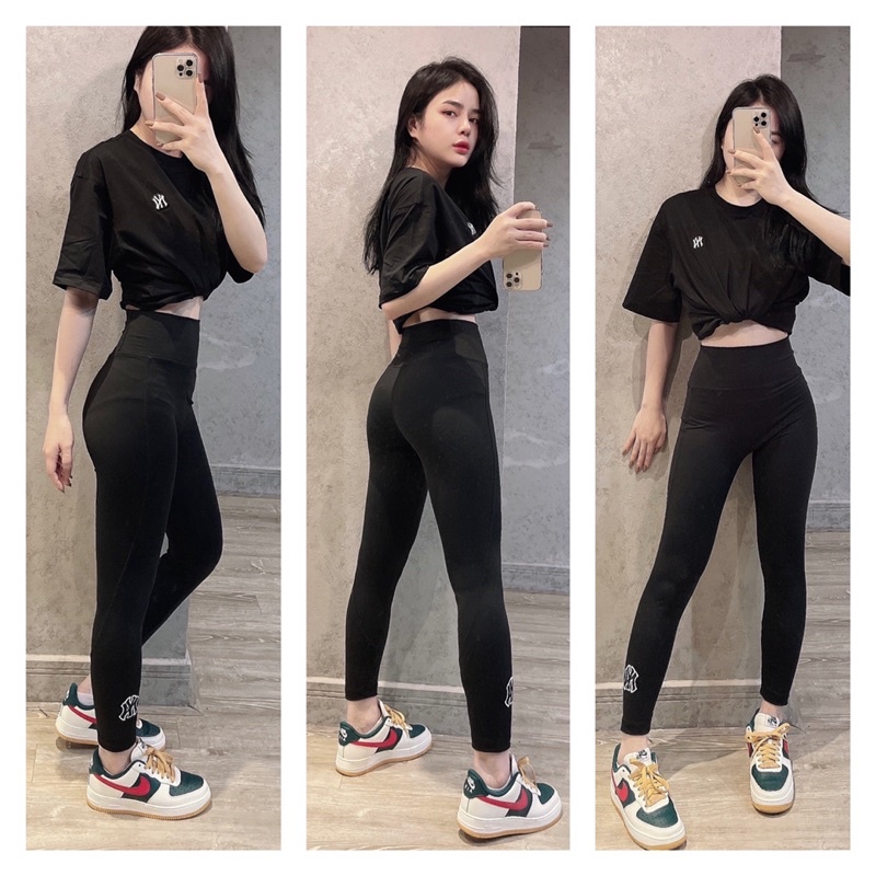 | ẢNH THẬT | QUẦN LEGGING DÀI N Y TRƠN LOGO THÊU