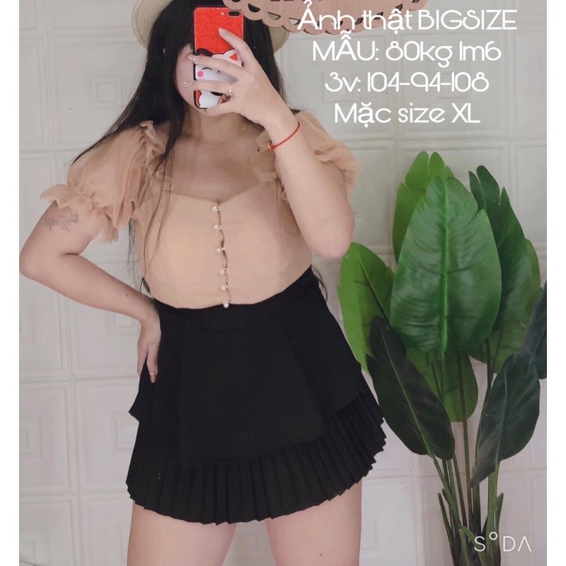 SET ÁO KIỂU + CHÂN VÁY xếp li size L-XL-XXL từ 60-90kg Shop Táo Đỏ Bigsize
