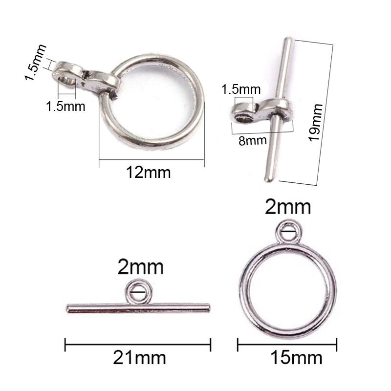 Hộp móc khóa hợp kim hình tròn kiểu tây tạng kích thước 15x2mm/12x1.5mm