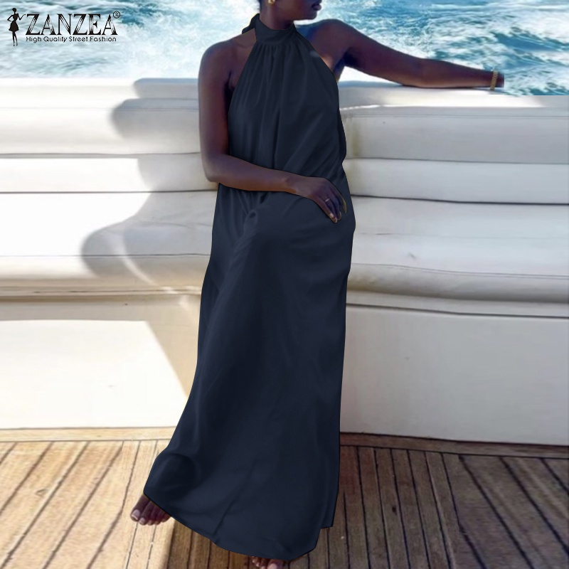 Đầm maxi Zanzea thắt dây màu trơn thời trang dành cho nữ