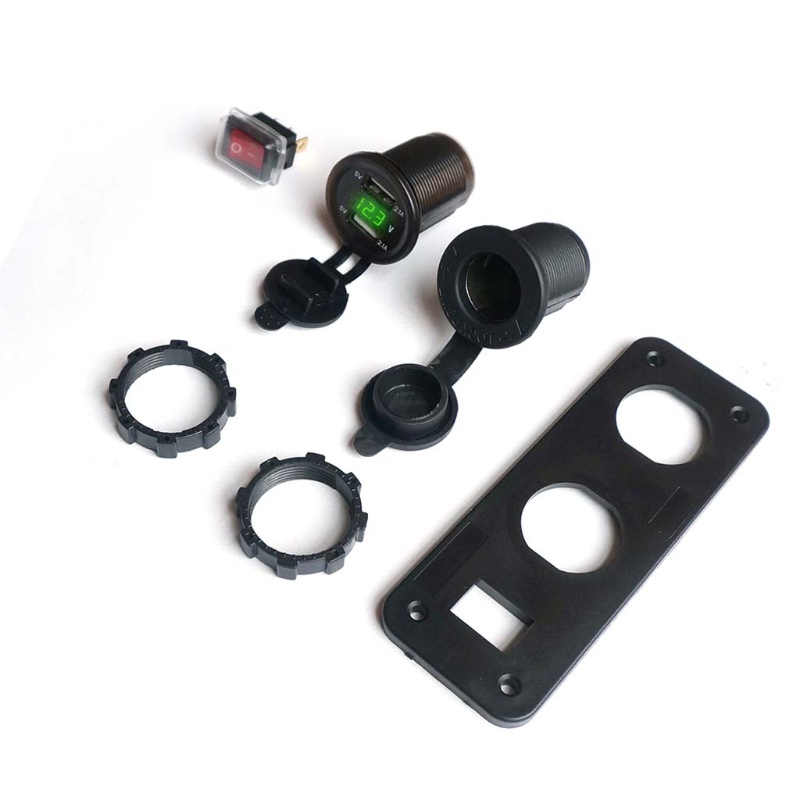 Ổ CắM 2 CổNg USB 12V 24V Vôn Kế + ĐèN LED Xanh Dương Cho Xe Hơi / TàU